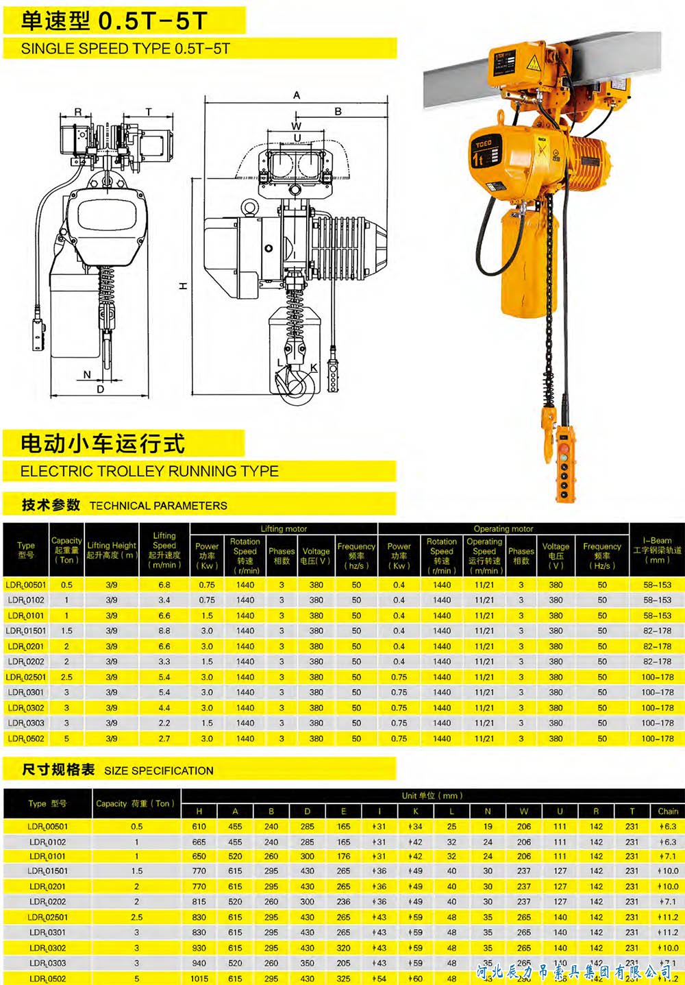 單速型電動(dòng)小車運(yùn)行式0.5T-5T電動(dòng)葫蘆規(guī)格型號(hào)
